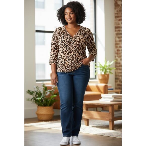 Lane Bryant Tops - Lane Bryant Top Womens Plus 22/24 Animal Print Cowl Draped Neck Rouched Blouse